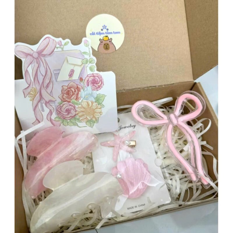 Hộp Quà Kẹp Tóc “ Heaven Pink “ - Set Phụ Kiện Tóc Tone Hồng Dễ Thương